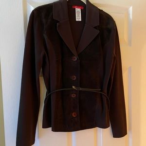 Anne Klein Chocolate Brown Medium Suede Sweater Belted Jacket